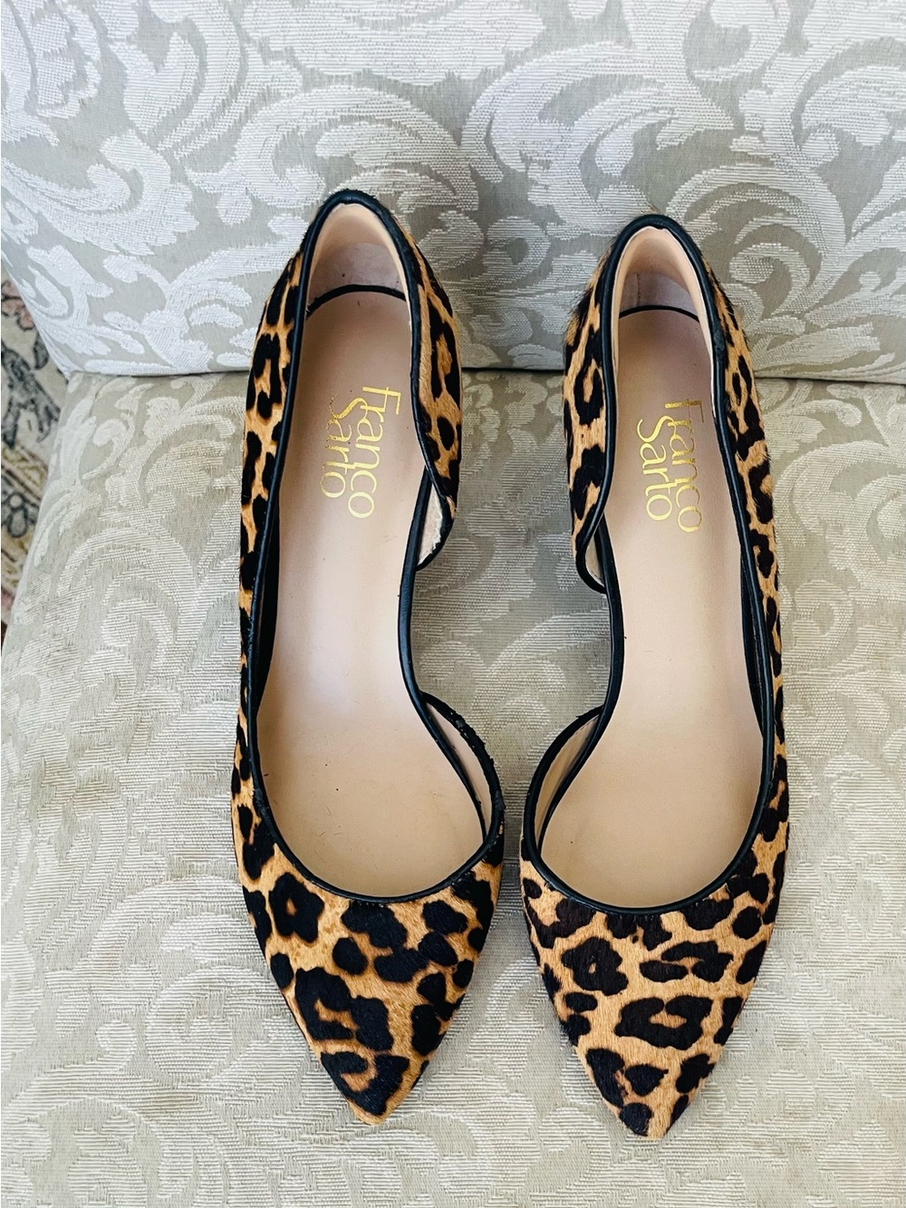 Franco Sarto Leopard-Print Pointed-Toe Flats in Brown and Black